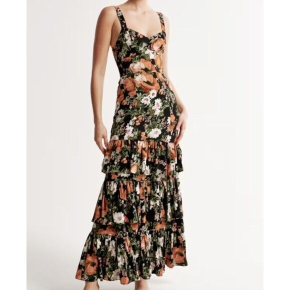 Abercrombie & Fitch Dresses & Skirts - Abercrombie & Fitch Black Floral Ruffled Maxi Dress
